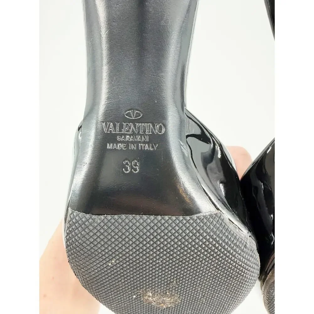 Valentino Garavani One Stud Black Patent Leather Mules Heels Size 39 EU 8.5